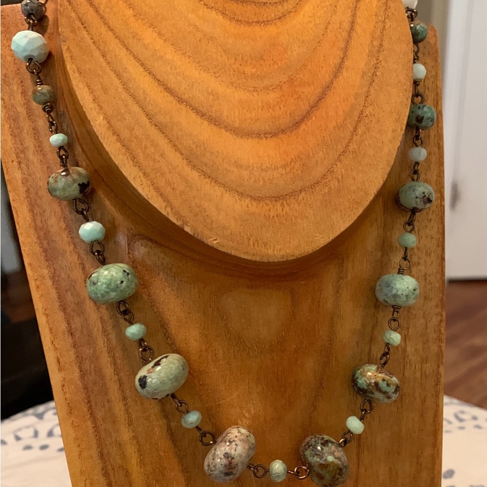 Handmade Green Opal and Pistachio Calcedony Wire Wrapped Necklace